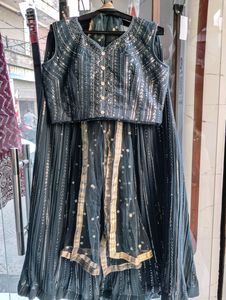 Grey lehenga with intricate threadwork