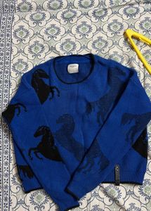 Blue Horse Print Sweater