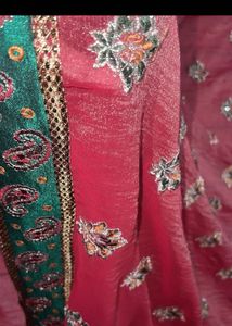 Rust &amp; Green Embroidered Saree