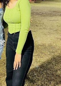 Casual Solid Green Top