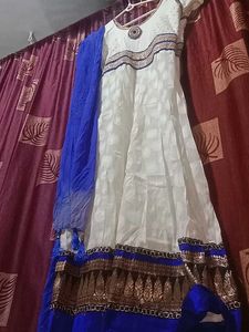 Elegant White &amp; Blue Ethnic Anarkali suit