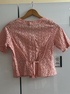 Pink Eyelet Button-Up Top