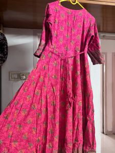 Pink Yoke Worked Anarkali Kurta