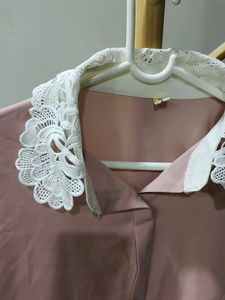 Pink Shirt with Lace Collar