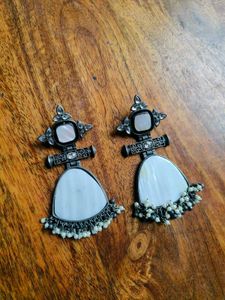 Oxidised Earrings White