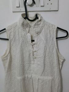 White Eyelet Knee Length Dress