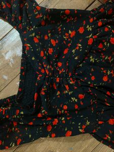 Floral Print Ruffle Mini Dress Black