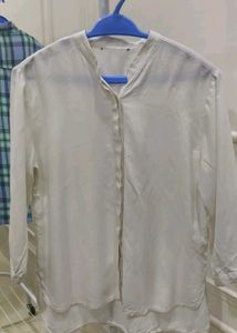 White Mandarin Collar Shirt