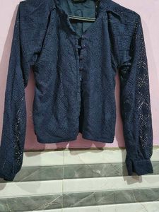 Navy Blue Patterned Long Sleeve Top bust 32 s
