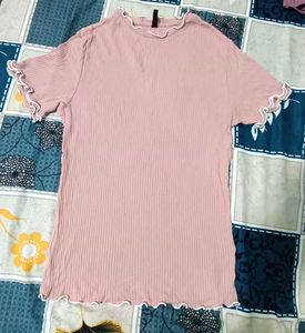 Women Ripped Peach Colour Round Neck Top
