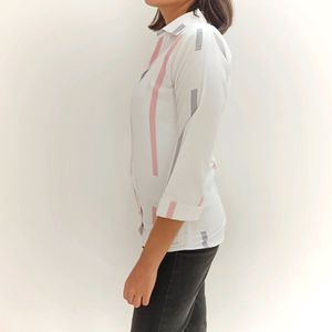 Classic White Shirt With Pink &amp; Grey Stripes