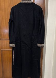 Black &amp; Gold Embroidered Warm Winter Kurta
