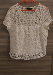 Semi Sheer White Crocheted Top