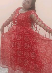 Red Bandhani Anarkali Dress