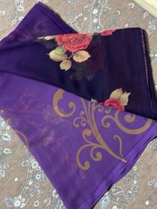 chiffon purple and blue shade flower print saree