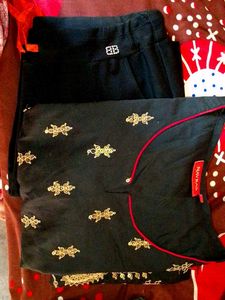 Black &amp; Gold Embroidered Kurti, Pent,Hills