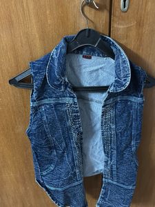 Denim Vest with Rhinestones