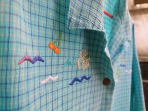 VINTAGE TEXTURED TATTERSALL PLAID EMBROIDERY SHIRT
