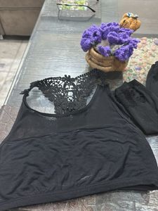 Black Lace Back Tank Top With Arms Cover