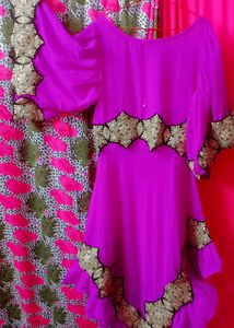 Purple Frill Kurti N Dupatta Mist Beautiful Jajat