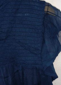 Trendy New Navy Blue Sheer Blouse