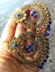 Gold &amp; Blue Beaded Hoop Earrings