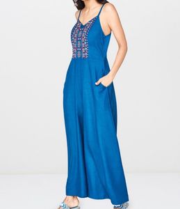 Embroidered Teal Jumpsuit