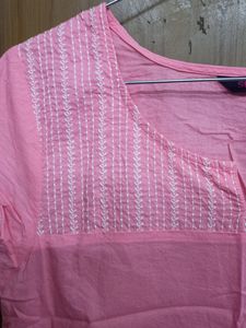 Pink  WHITE EMBROIDERY SHORT KURTI
