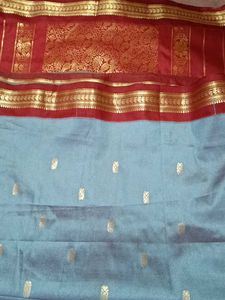 Maroon & Electric Blue Colour Sari