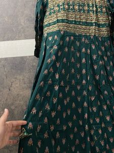 Emerald Green Printed Ethnic Gown