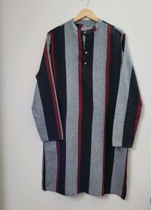 Men Cotton Long Straight Stripped Kurta (Pack Of 2
