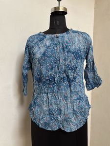 Blue Floral Print Top