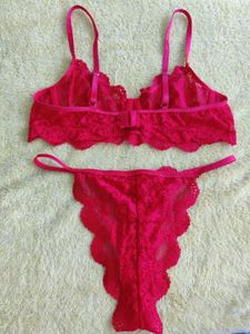 Red See-through Women Bra Set