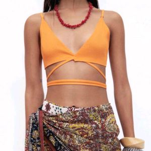 Orange Wrap Crop Top