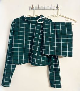 Green Grid Coord Set Cropped Top + Skirt