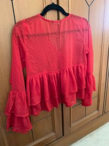 Red Ruffle Sleeve Top