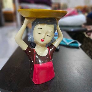 Beautiful Girl Resin Decorative Tray Showpiece