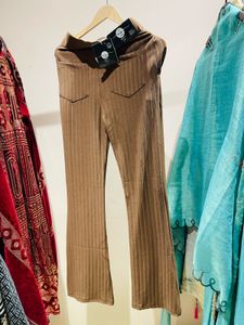 Brown Flared Ribbed Pants