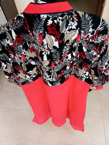 Floral Print Red Tunic Top