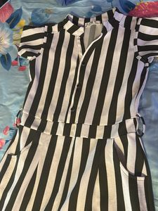 White And Dark Green Stripes Jumspsuit