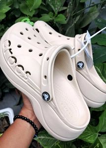 Beige Platform Crocs