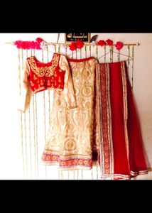 Red Bridal Lahanga Dupatta With Stitched Blouse