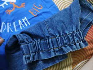 Kidly Boo Blue Top With Denim Shorts