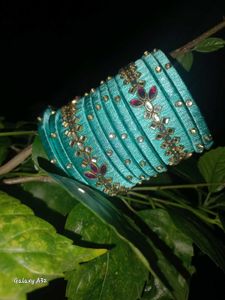Teal Beaded Bangle Bracelet