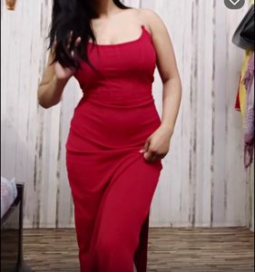 Red  Slitted Maxi Dress