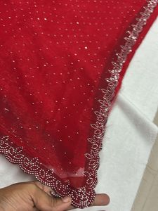 Elegant Red Embellished Saree