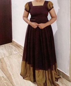 Elegant Brown & Gold Pattupavada Set New