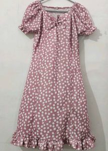 Pink Polka Dot Midi Dress