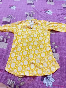 Vibrant Yellow Floral Tunic Short Kurti