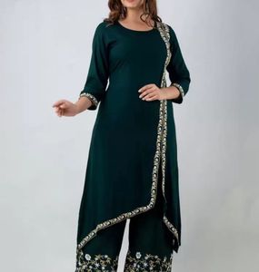Emerald Green Embroidered Kurti Set